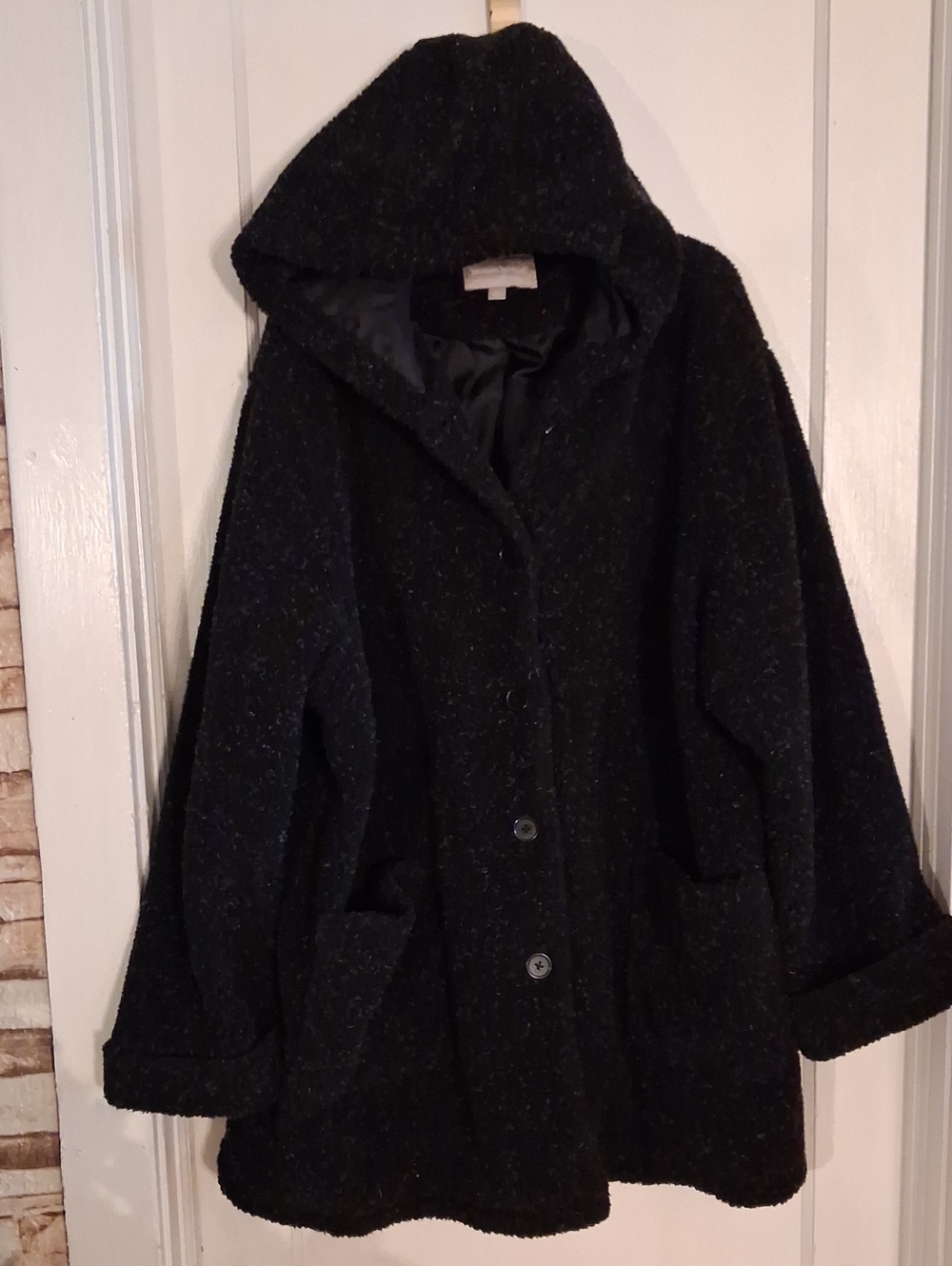 Woman Within Black Hooded Bouclé Coat Size 3xlarge